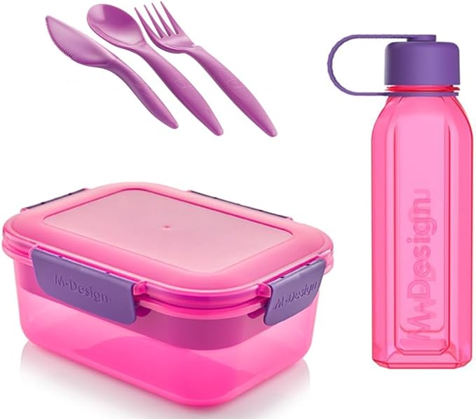 M-DESIGN Set (Pink) – Lunch Box 1.6L + Bottle 650ml + Cutlery (75093)