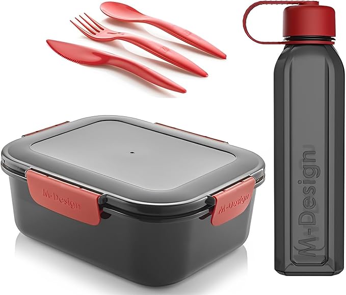 M-DESIGN Set (Black) – Lunch Box 2.1L + Bottle 800ml + Cutlery (75095)