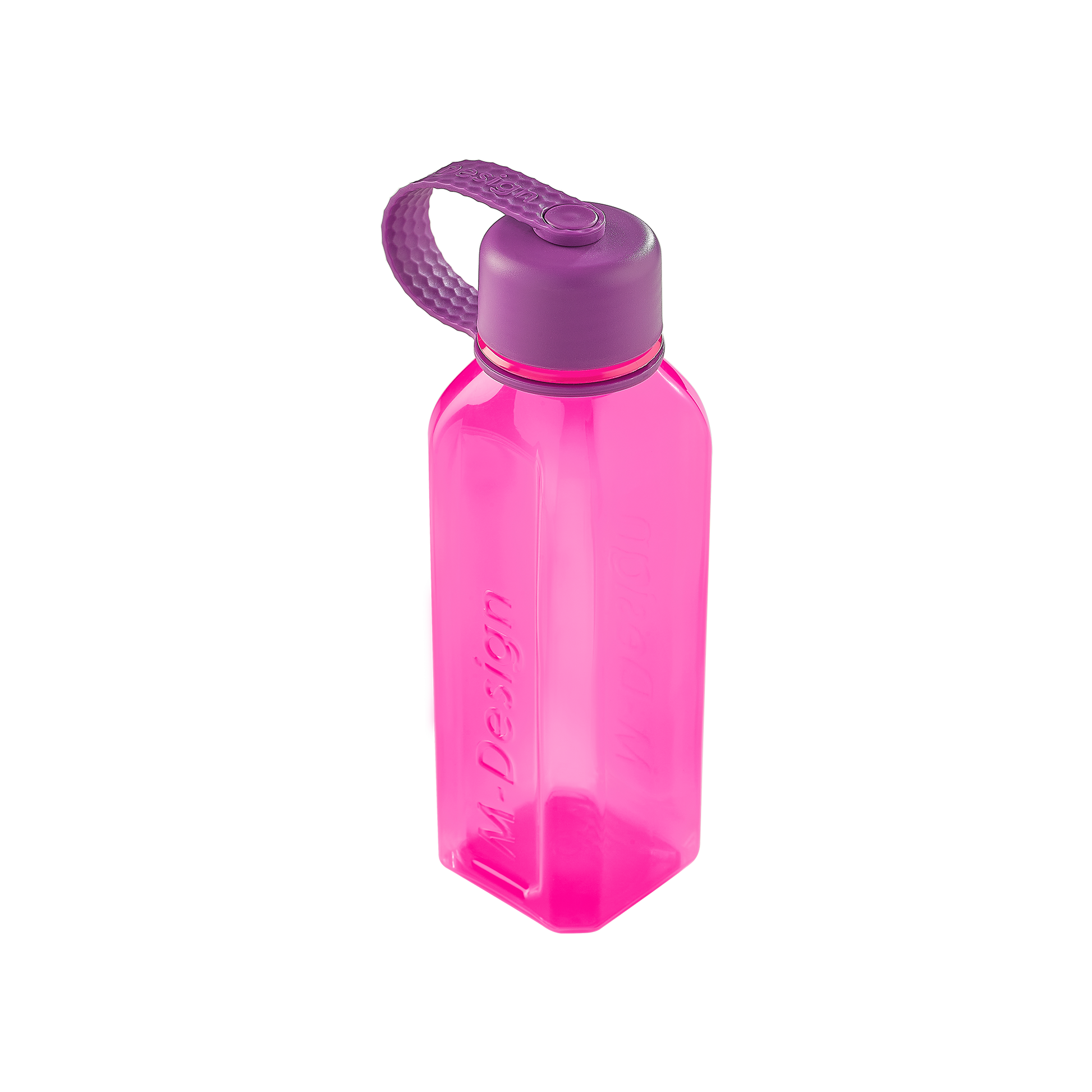 M-DESIGN Square Bottle 650ml with Attached Lid – Pink (75074)
