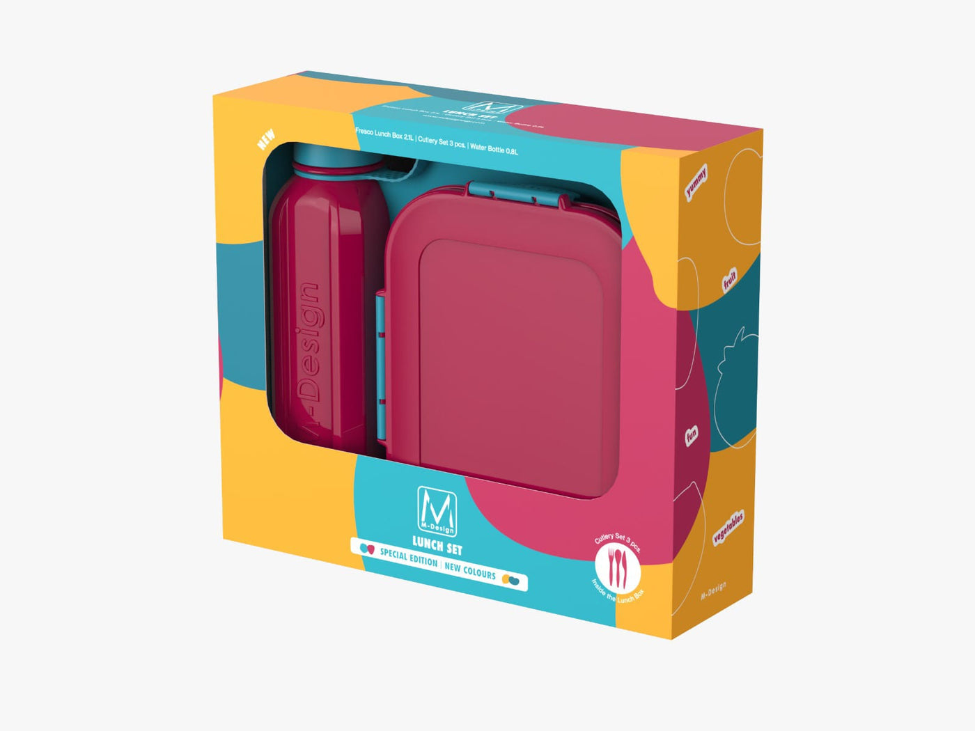 M-DESIGN Set (Fuchsia & Turquoise) – Lunch Box 2.1L + Bottle 800ml + Cutlery (75134)