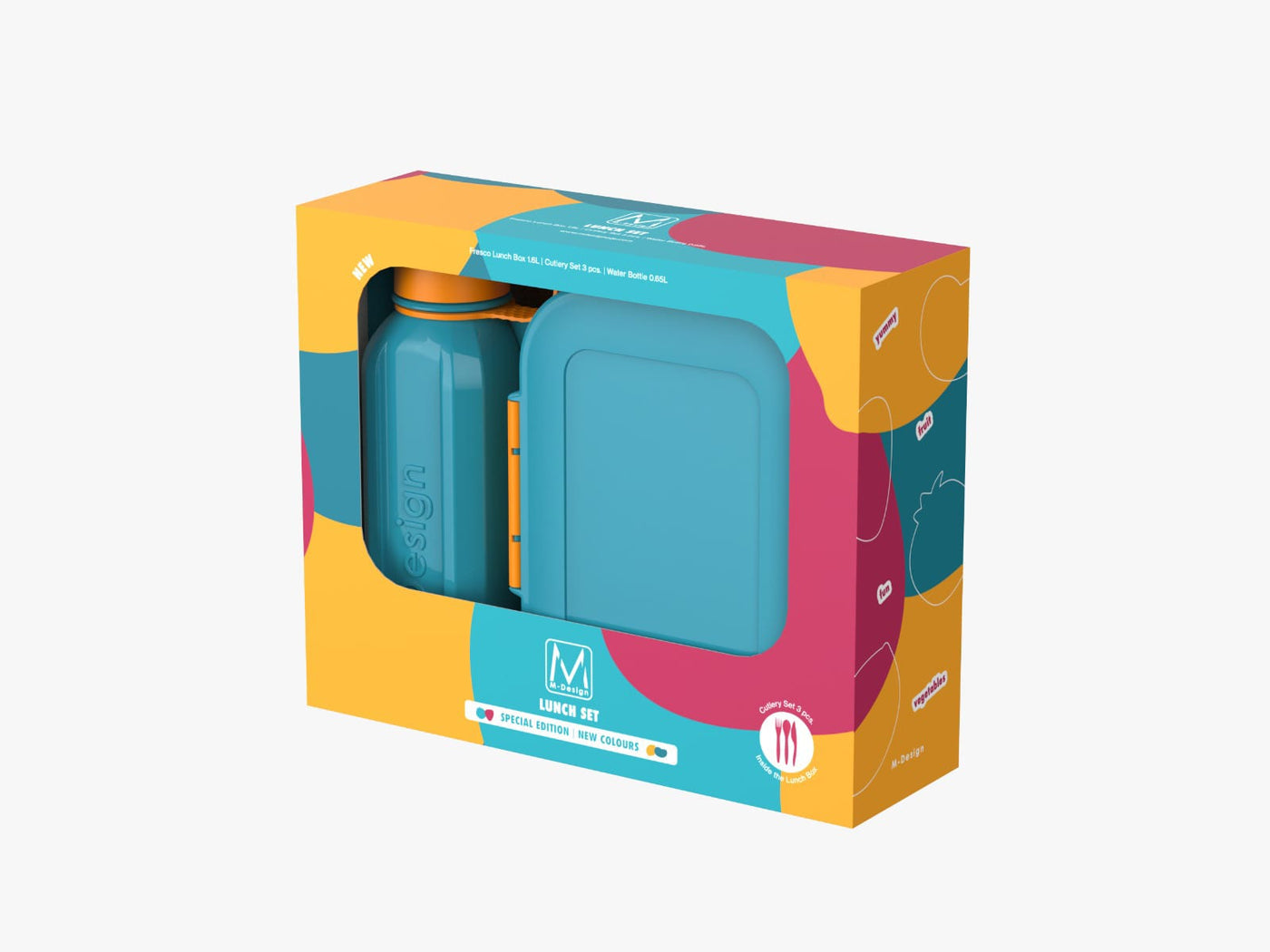 M-DESIGN Set (Turquoise & Orange) – Lunch Box 1.6L + Bottle 650ml + Cutlery (75133)