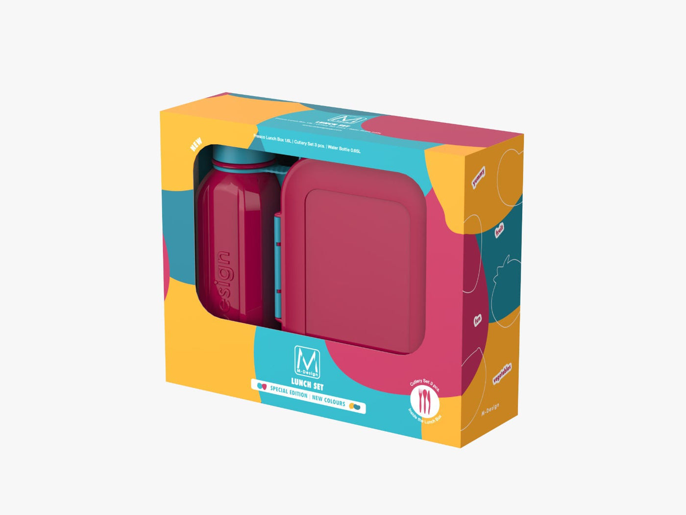 M-DESIGN Set (Fuchsia & Turquoise) – Lunch Box 1.6L + Bottle 650ml + Cutlery (75131)