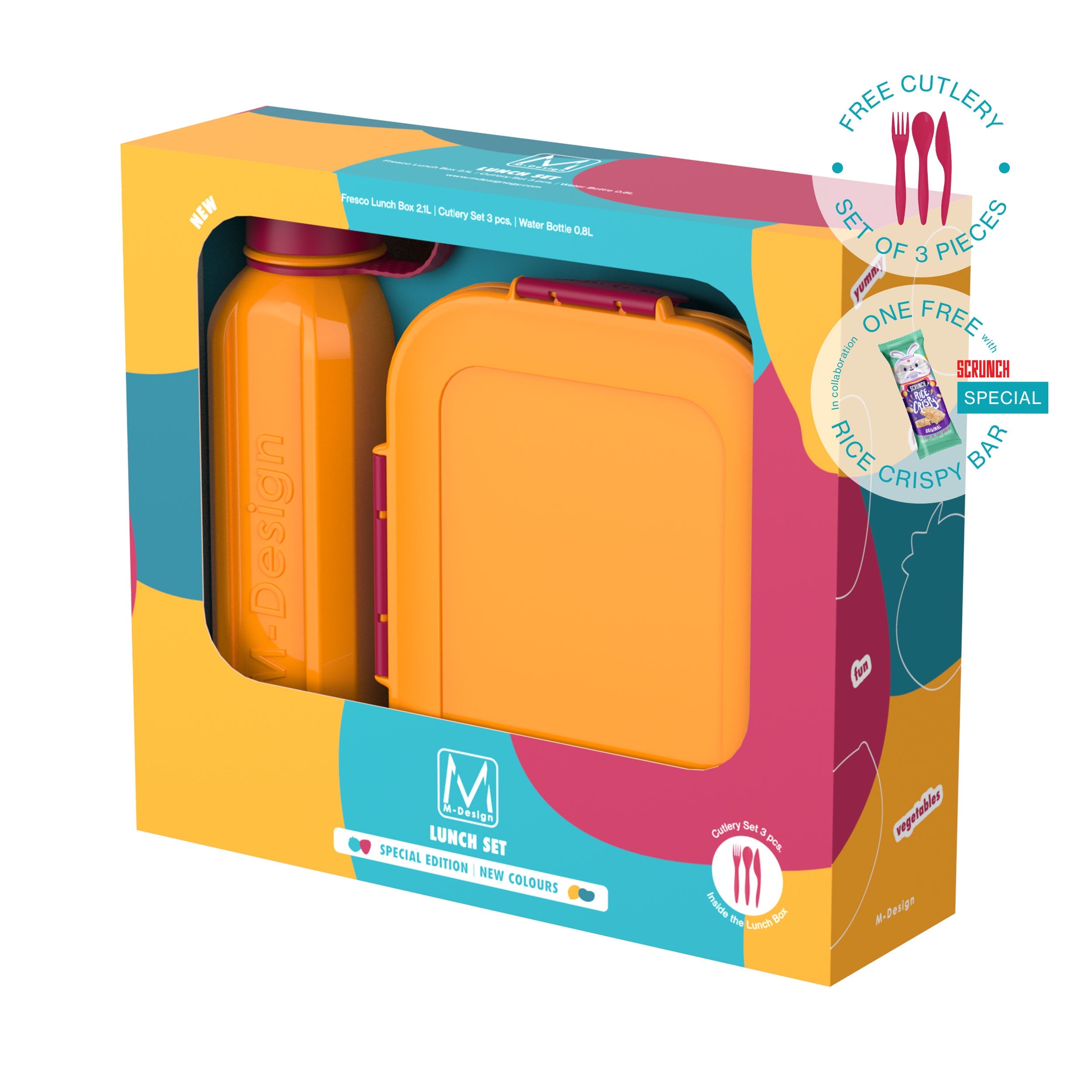 M-DESIGN Set (Orange & Fuchsia) – Lunch Box 2.1L + Bottle 800ml + Cutlery (75135)