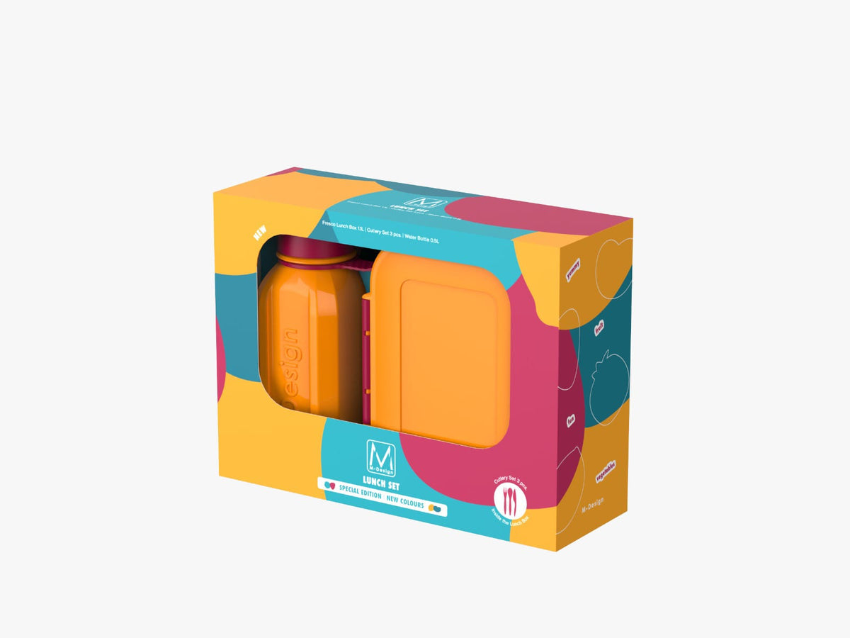 M-DESIGN Set (Orange & Fuchsia) – Lunch Box 1.1L + Bottle 500ml + Cutlery (75129)