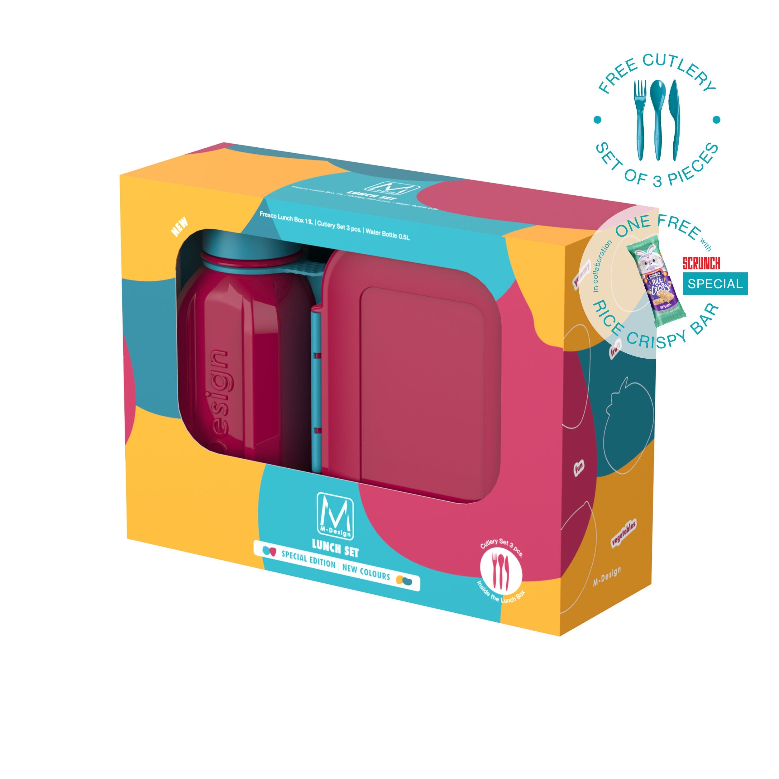 M-DESIGN Set (Fuchsia & Turquoise) – Lunch Box 1.1L + Bottle 500ml + Cutlery (75128)