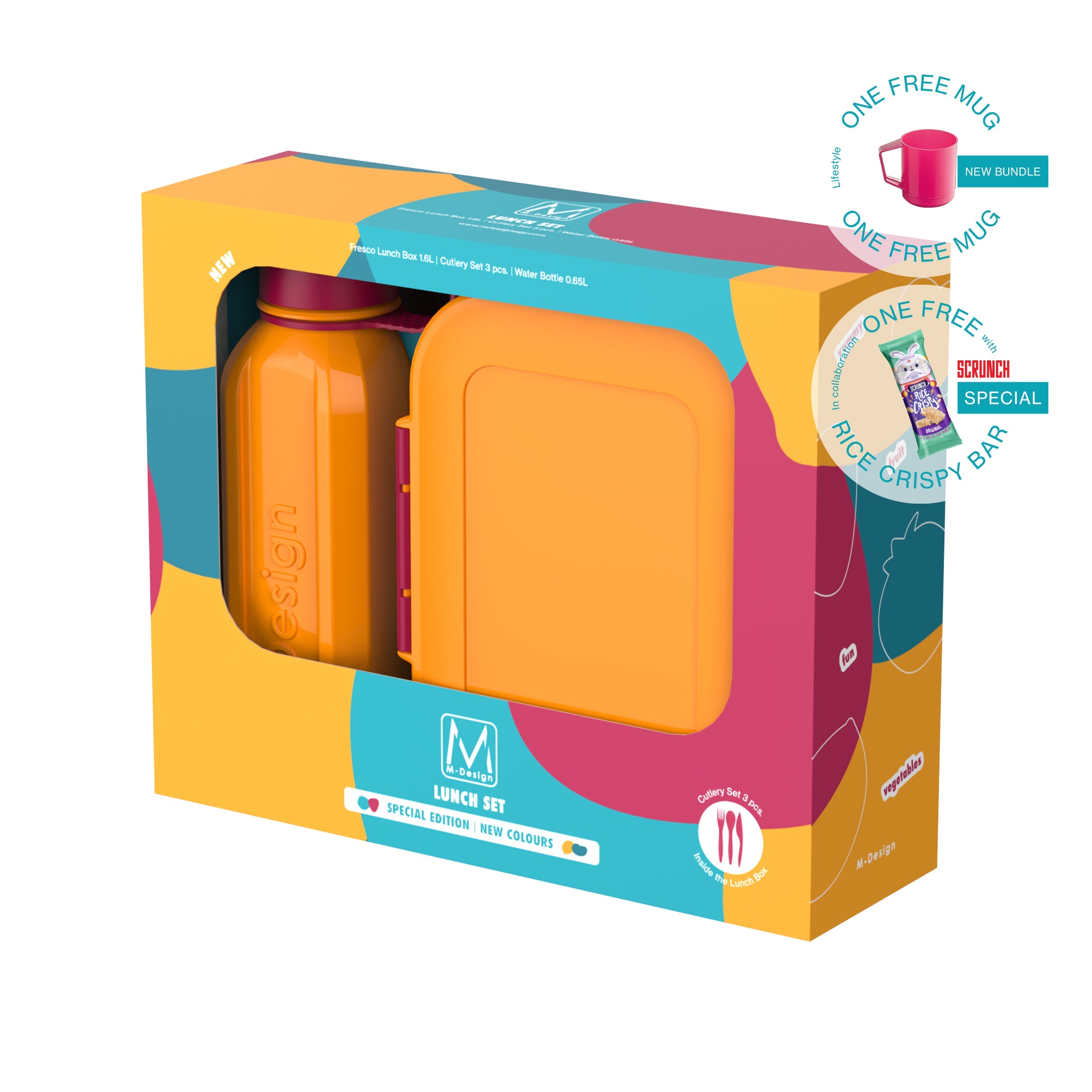 M-DESIGN Set (Orange & Fuchsia) – Lunch Box 1.6L + Bottle 650ml + Cutlery (75132)