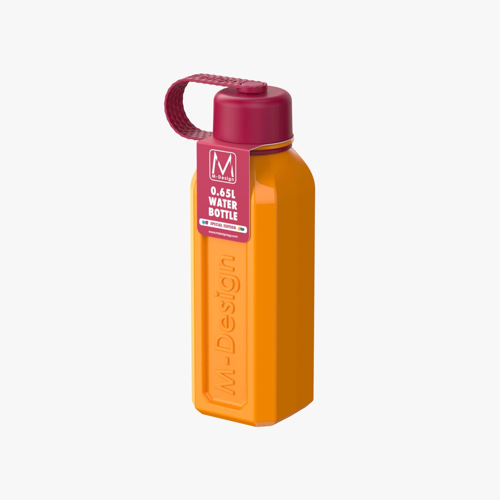 M-DESIGN Dual-Color Square Bottle 650ml – Orange & Fuchsia (75123)