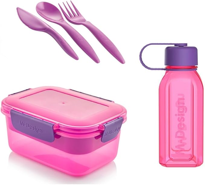 M-DESIGN Set (Pink) – Lunch Box 1.1L + Bottle 500ml + Cutlery (75090)