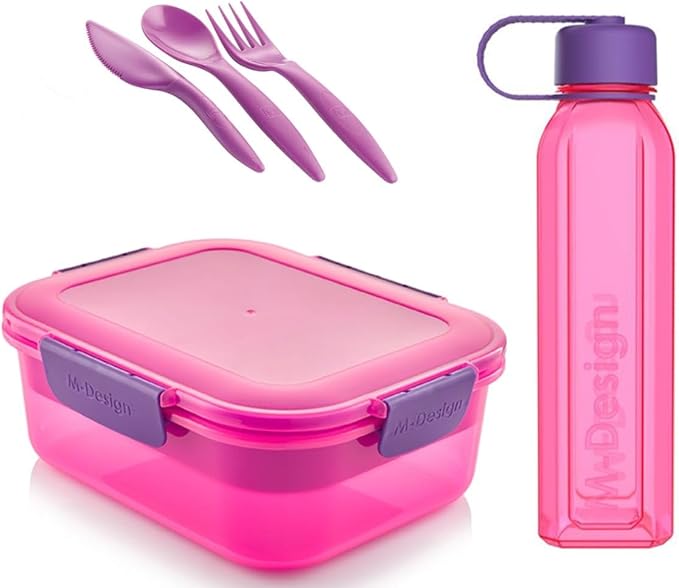 M-DESIGN Set (Pink) – Lunch Box 2.1L + Bottle 800ml + Cutlery (75096)