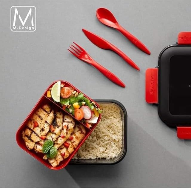 M-DESIGN Set (Black) – Lunch Box 2.1L + Bottle 800ml + Cutlery (75095)