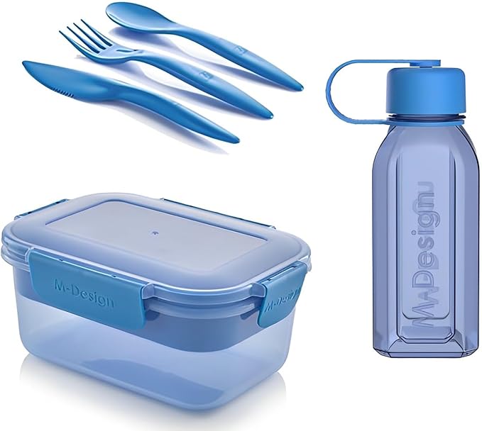 M-DESIGN Set (Blue) – Lunch Box 1.1L + Bottle 500ml + Cutlery (75088)