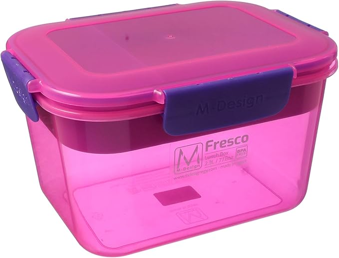 M-DESIGN Lunch Box 2.3L – Pink with Purple Clip (6449)